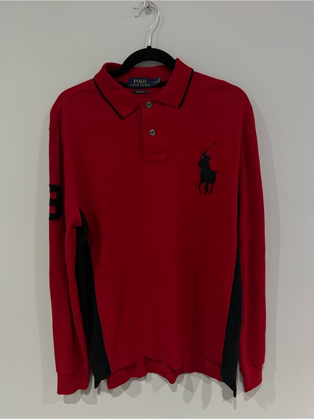 Polo by Ralph Lauren Men’s Red Long-Sleeve Polo with Black Accents